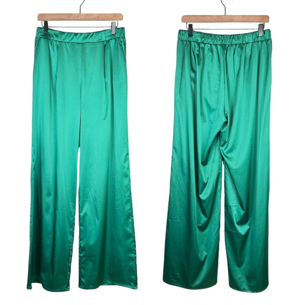 Chiara Boni La Petite Robe Barbarella Satin Green High Rise Wide Leg Pants